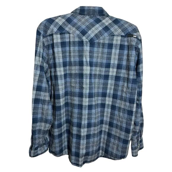 Vans Western Pearl Snap Button Up Shirt Long Sleeve Blue Plaid Mens Size XXL - Picture 2 of 7